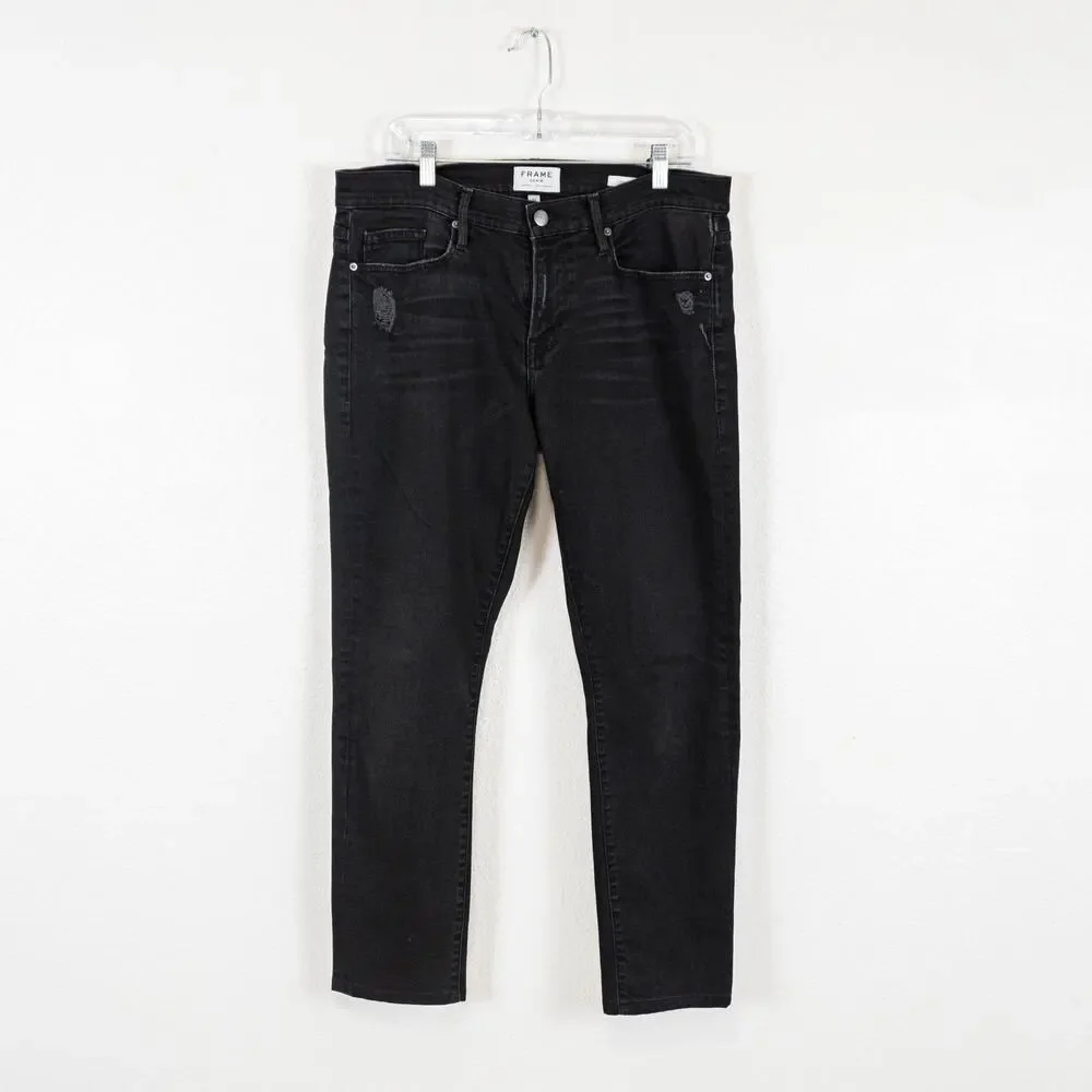 FRAME Denim L'Homme Slim Denim Jeans in Black Chimney Rock 33